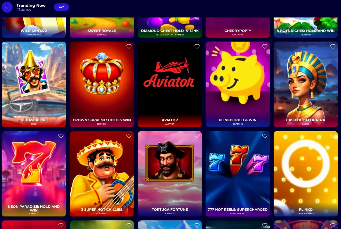 Oshi Casino Spielauswahl